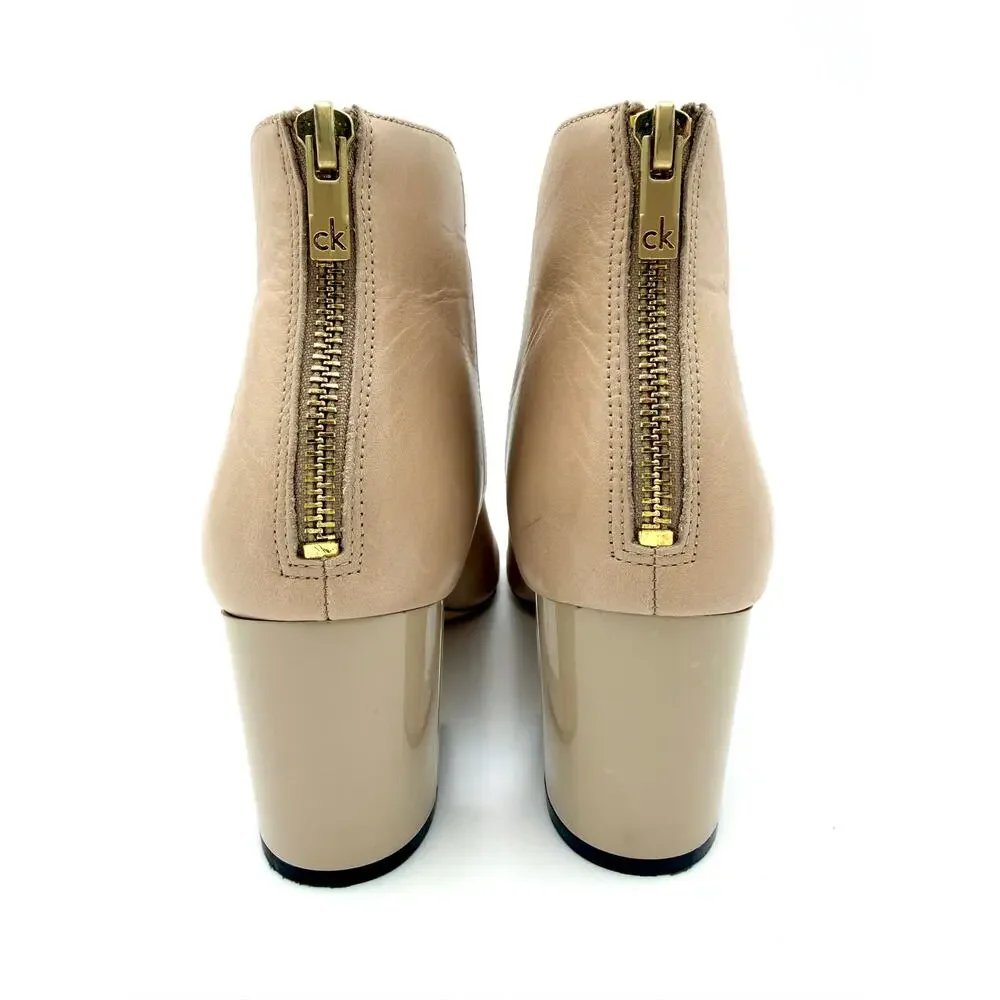 Calvin Klein Lorah Ankle Boots Cream Leather Size 8 Clear Block Heel